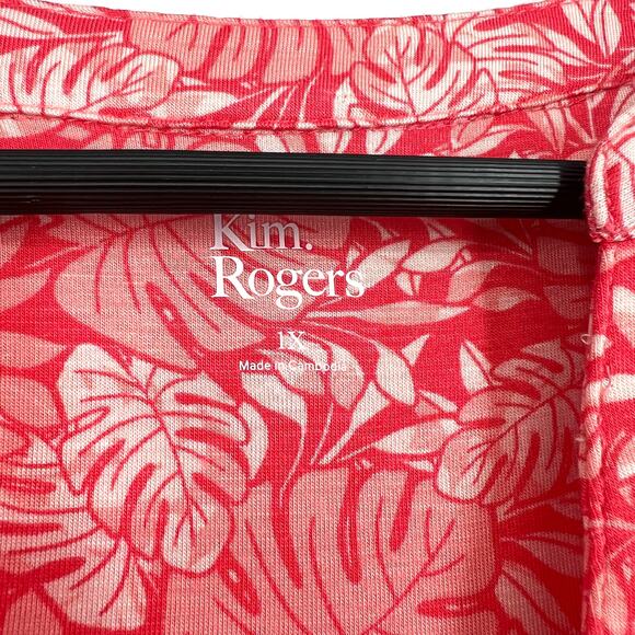 NEW NWT Kim Rogers Plus Size 1X Pink Stretchy Tropical Blouse Shirt Top Beach - Picture 3 of 10